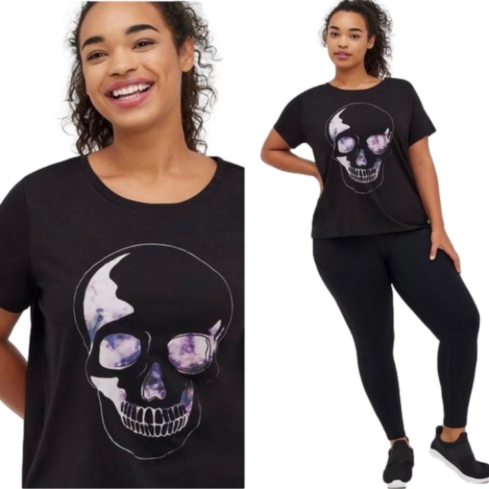 TORRID Active Tee Black Tie Die Skull Perfect Cotton Size 1X